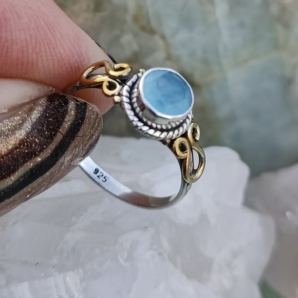 Chalcedony .925 Silver and 14K Ring, 6.5 Natural mined stone! - Picture 3 of 8